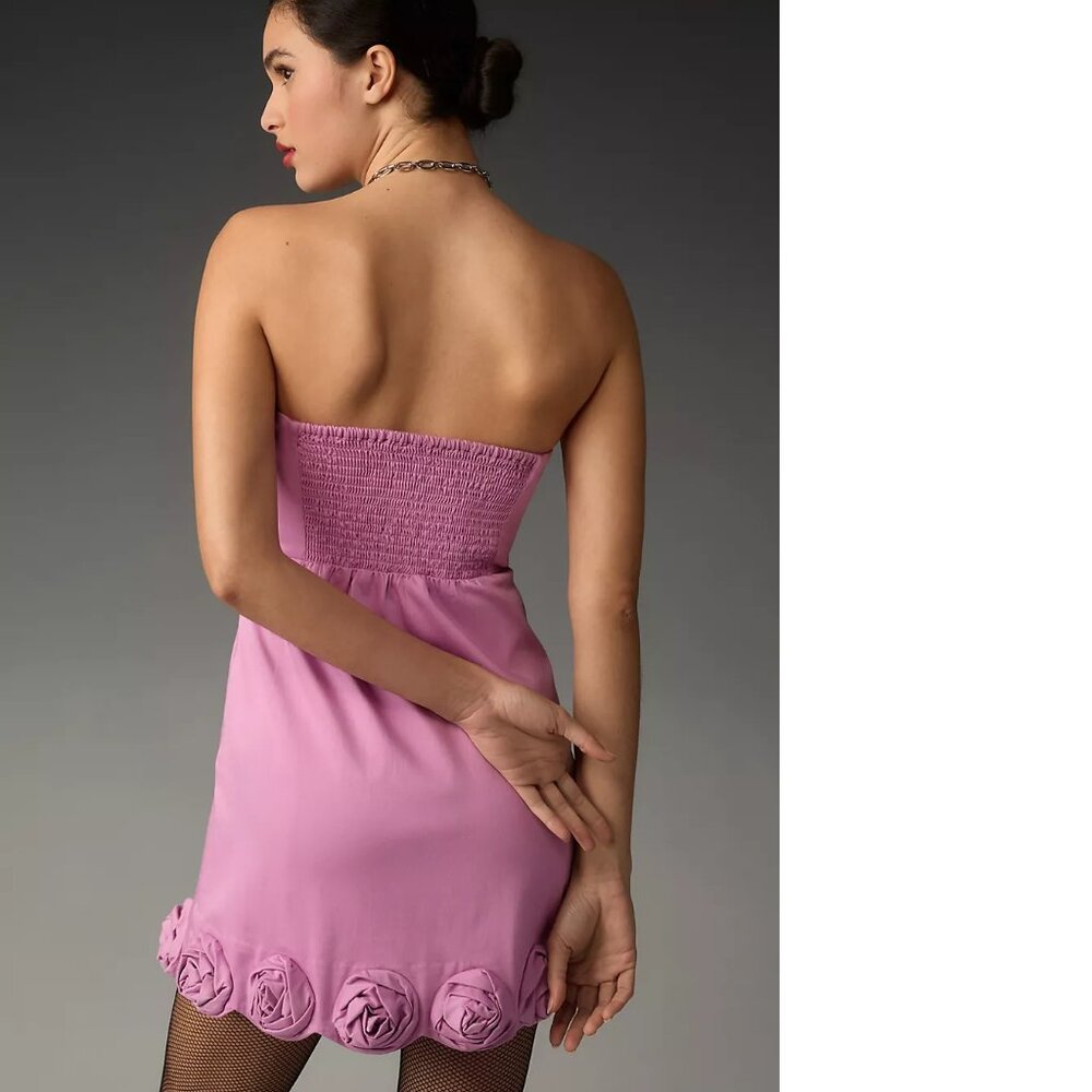 By Anthropologie Maeve Strapless Rosette-Trim Mini Dress M new PINK nwt - Picture 3 of 7